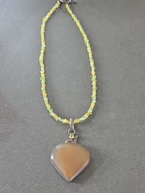 Peridot And Chalcedony Necklace With Sterling Silver Chalcedony Drop Pendant